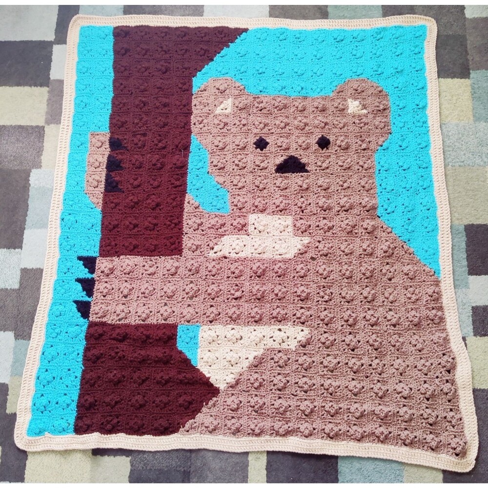 Handmade Koala Bear Crochet Baby Blanket 4ftX3.8ft Wide Heavy Blanket